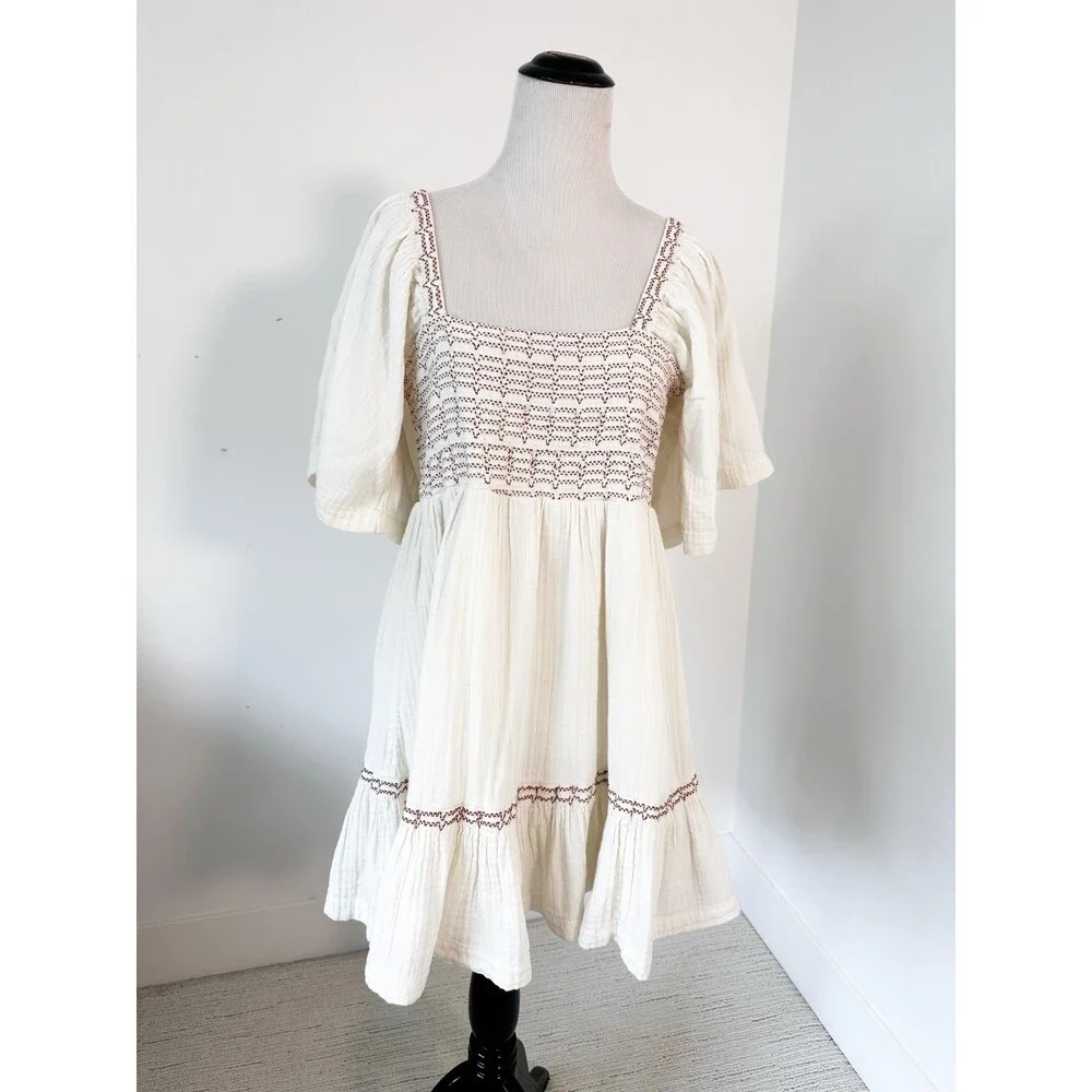 FREE PEOPLE Easy to Love Women’s S Cream Bubble Dress Babydoll Coquette Gauzy